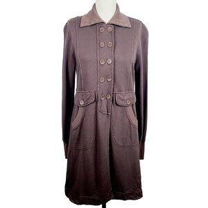 XCVI Longline Jacket S Brown Knit Double Breasted Leather Buttons Pockets